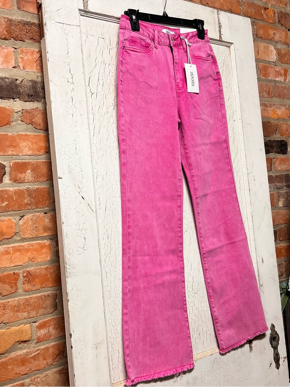NWT Size Small Zenana Acid Wash Bootcut Jeans HOT PINK